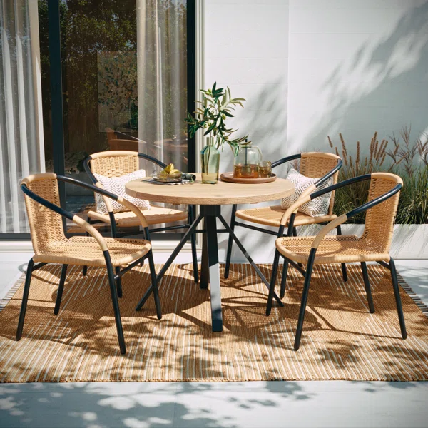 Zelven – Lot de 4 chaises d’extérieur empilables en rotin avec accoudoirs