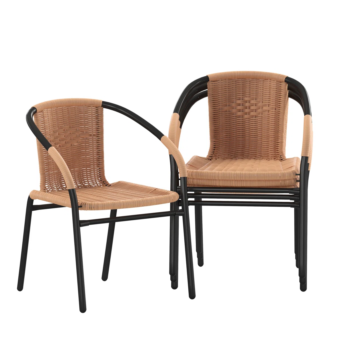 Zelven – Lot de 4 chaises d’extérieur empilables en rotin avec accoudoirs