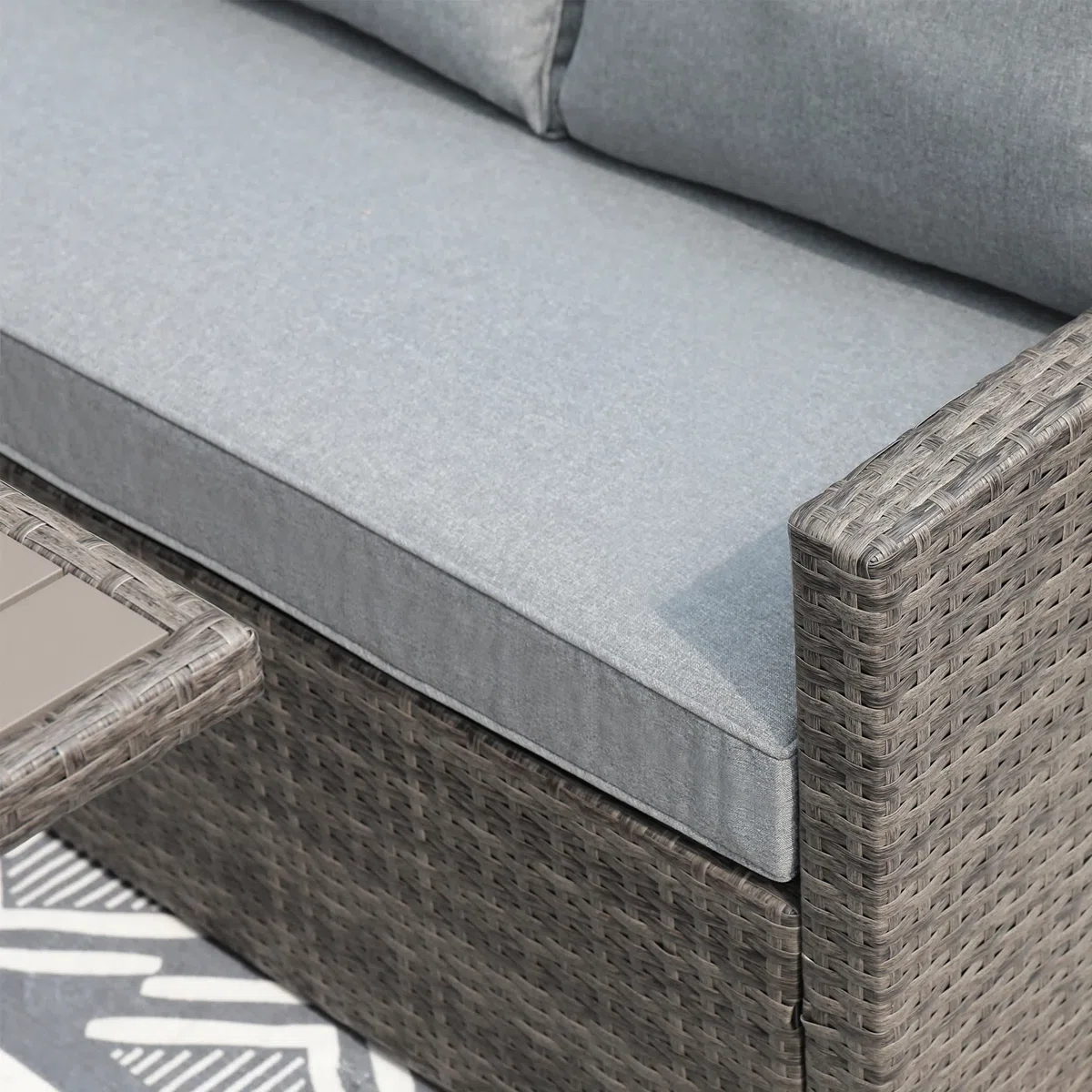 Salon de jardin modulable 8 places Malaga en résine tressée avec coussins et table haute