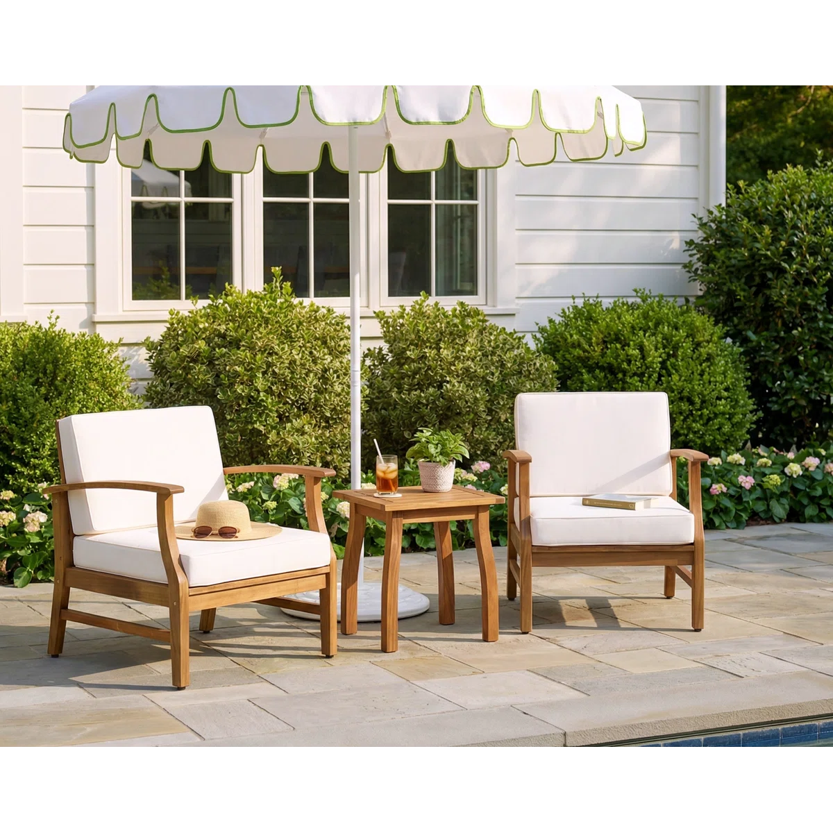 Bevelia – Salon de Jardin 2 Places en Acacia avec Coussins Confort Élégant pour Extérieur