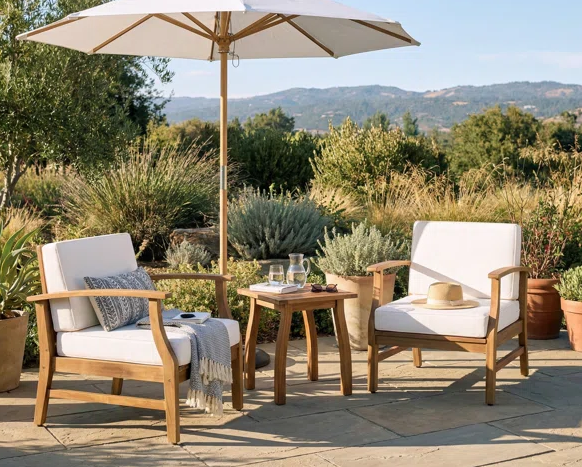 Natura Duo – Salon de jardin 2 places en bois d’acacia avec coussins