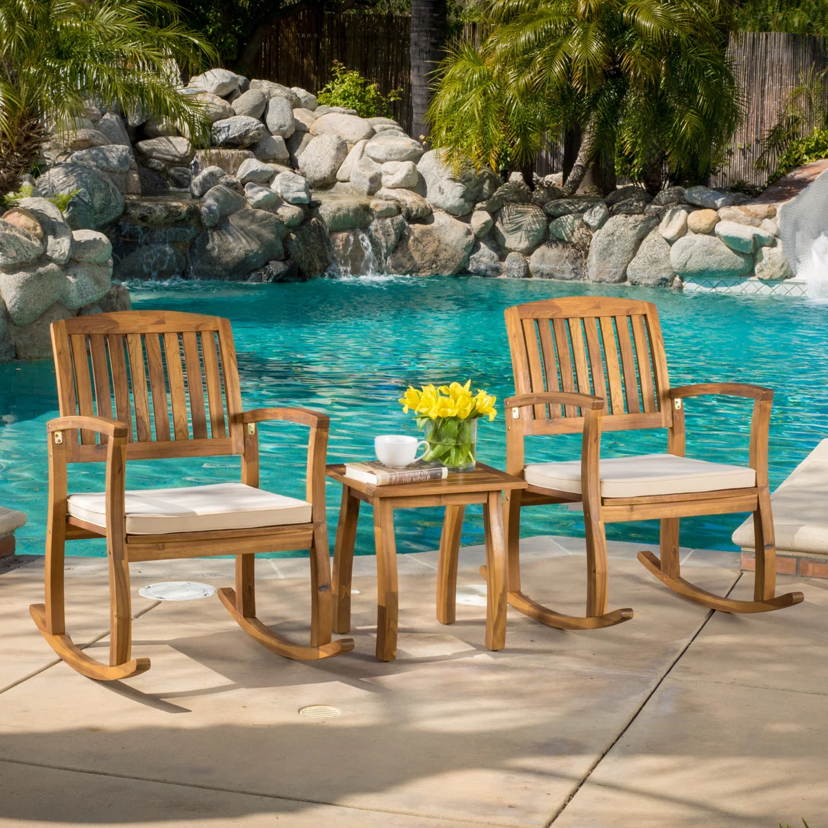 Solea Duo – Salon de jardin 2 places en bois d’acacia avec coussins