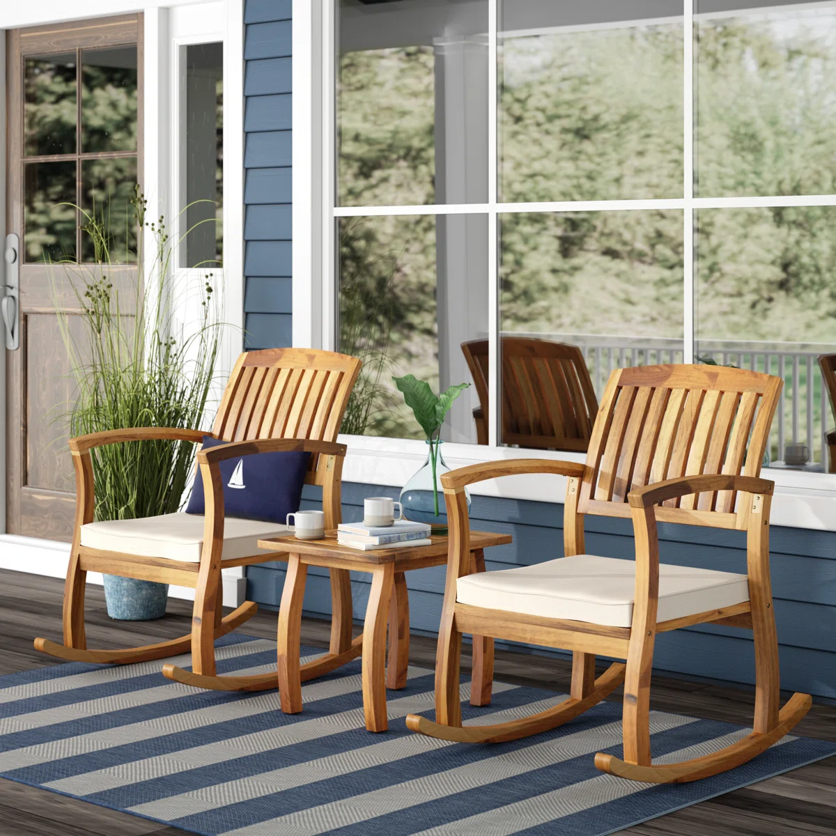 Solea Duo – Salon de jardin 2 places en bois d’acacia avec coussins