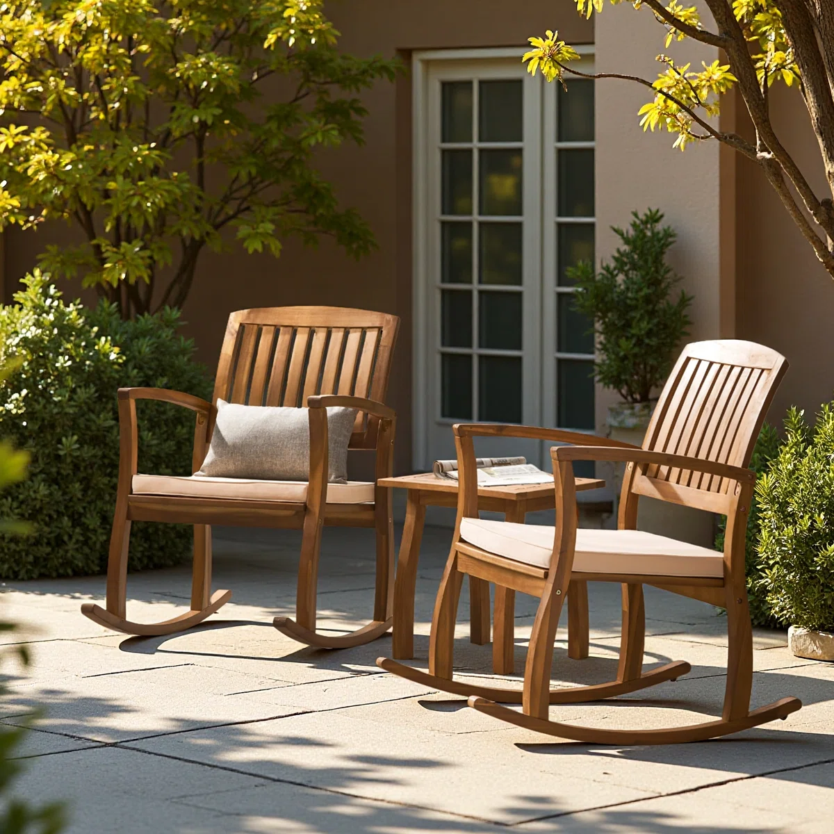 Solea Duo – Salon de jardin 2 places en bois d’acacia avec coussins