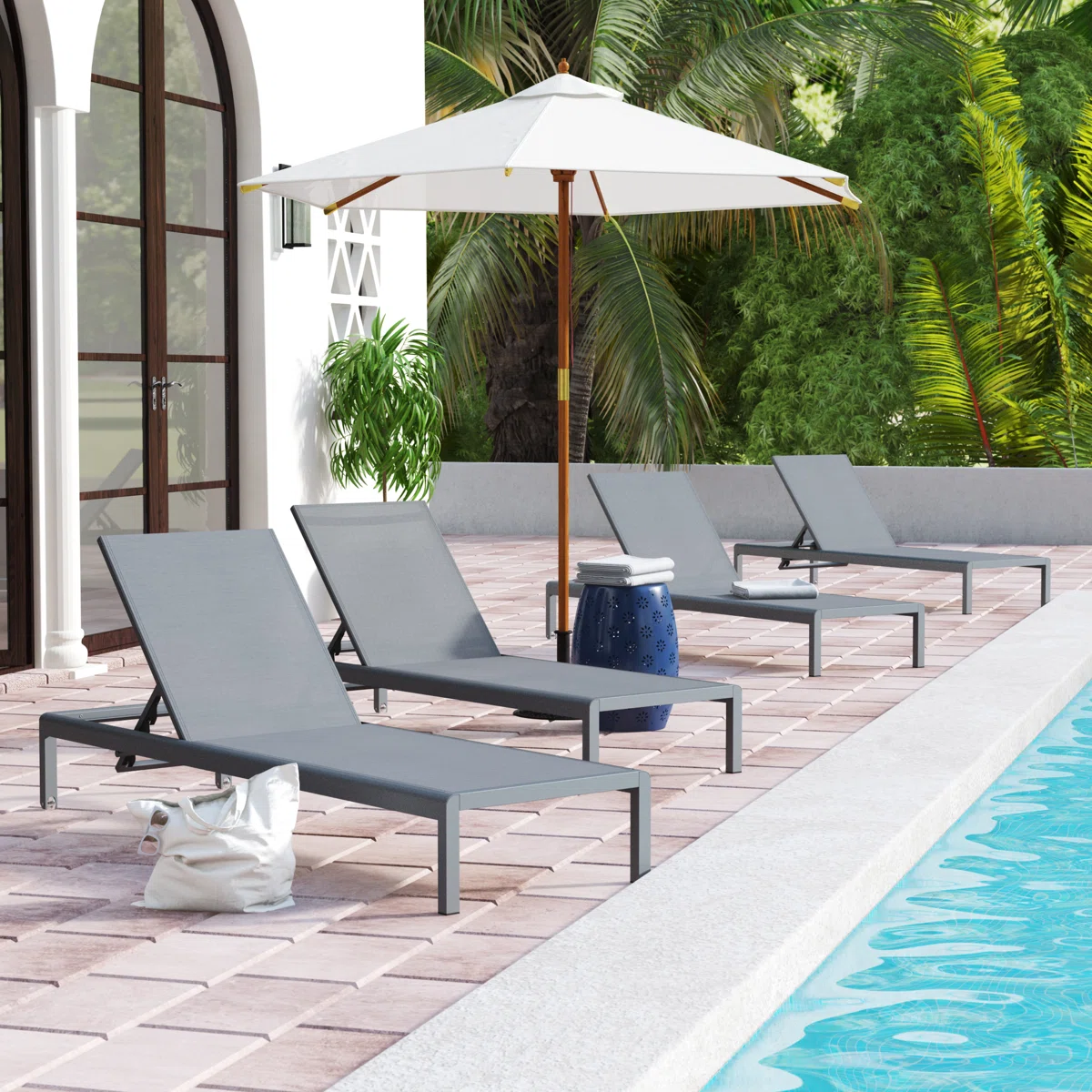 Caggiana – Lot de 4 Transats Extérieurs en Métal avec Confort Réglable pour Jardin et Piscine 