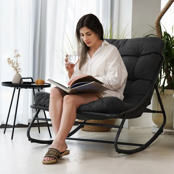 Tavik – Lot de 2 fauteuils à bascule extérieur en métal avec coussins amovibles