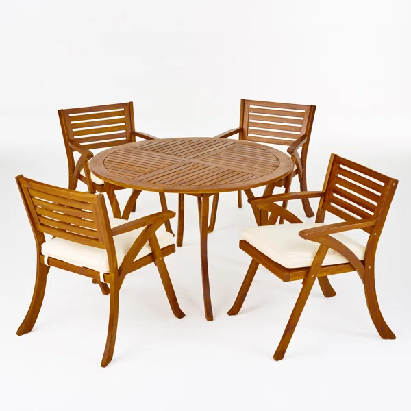 Kensington - Ensemble repas de jardin 4 personnes en bois massif d’acacia avec coussins