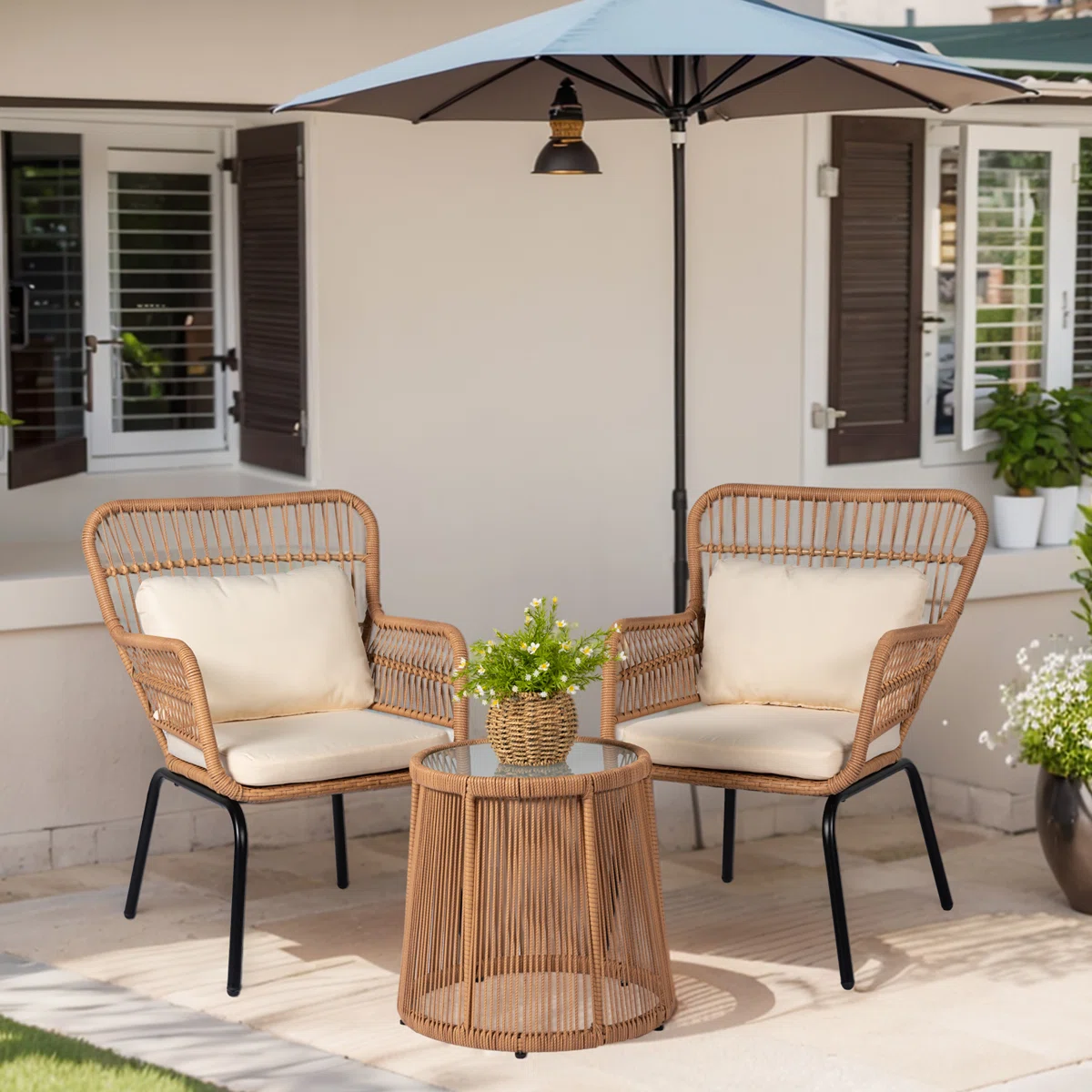 Zenia Duo – Salon de jardin 2 places avec table et coussins 