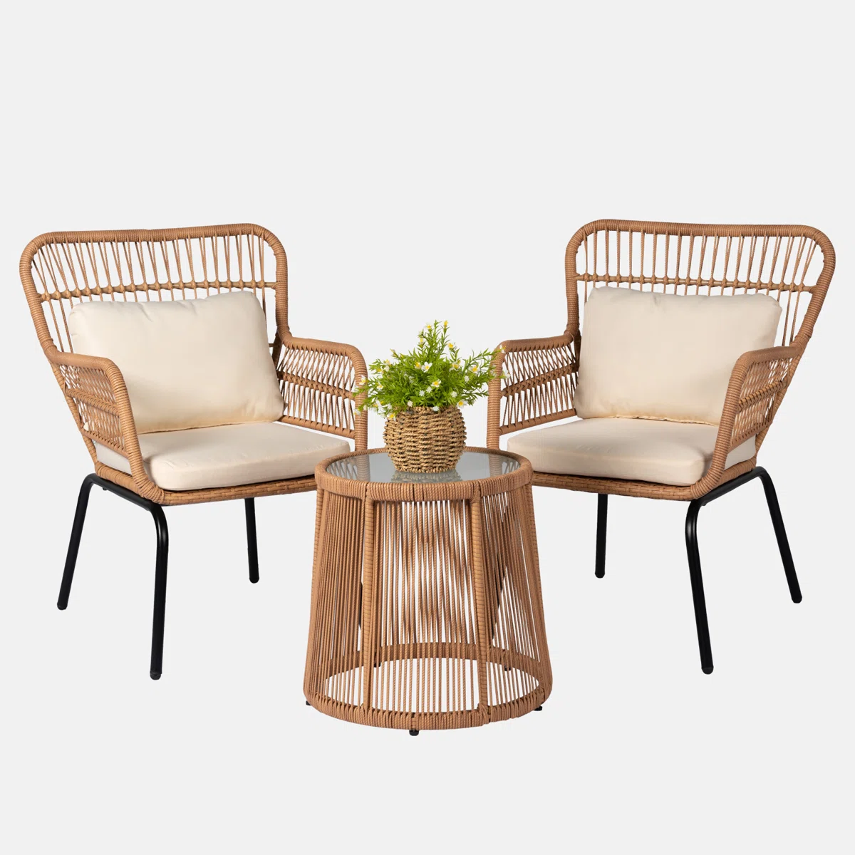 Zenia Duo – Salon de jardin 2 places avec table et coussins 