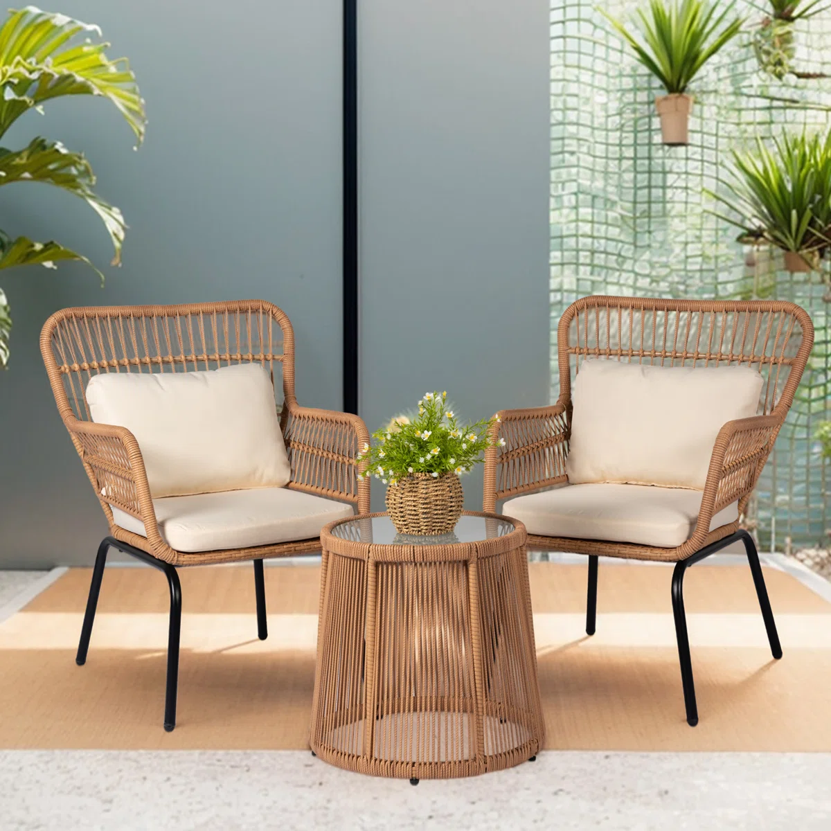 Dawnera – Salon de Jardin 2 Places avec Coussins Confort Design Élégant pour Extérieur