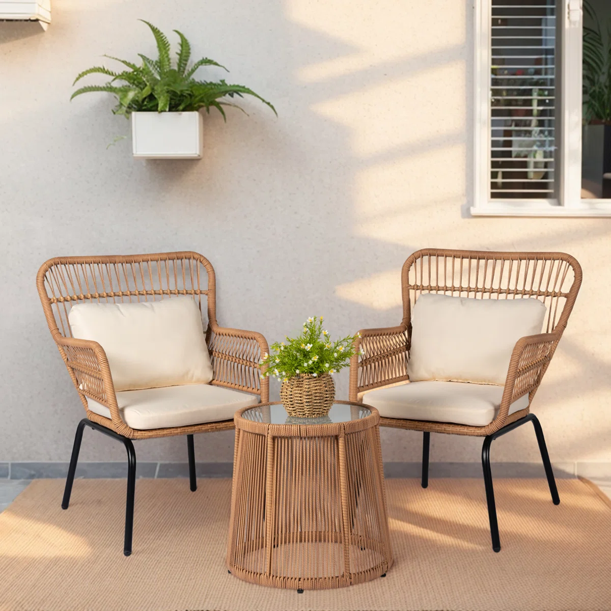 Zenia Duo – Salon de jardin 2 places avec table et coussins 