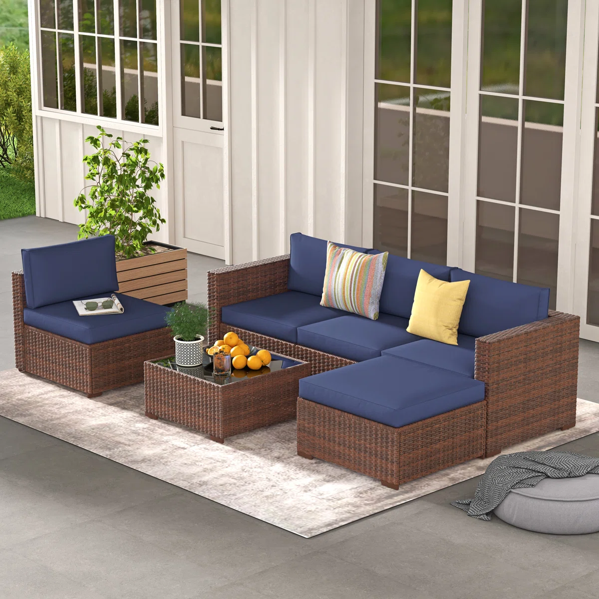 [Copy]Eudira – Salon de Jardin Modulable 4 Places en Rotin avec Coussins Confort 