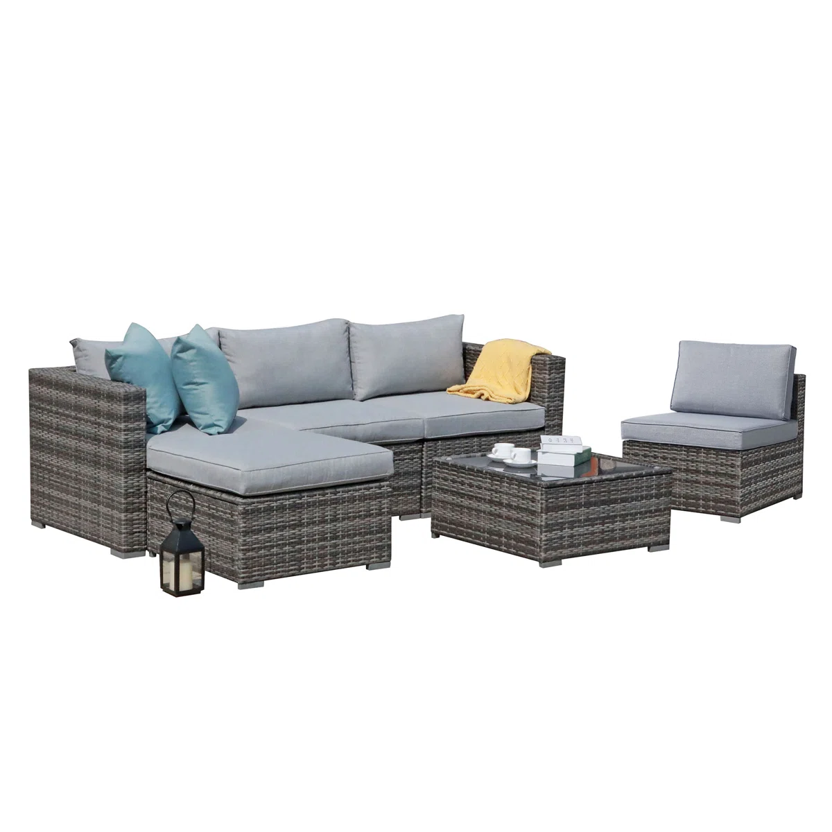 Eudira – Salon de Jardin Modulable 4 Places en Rotin avec Coussins Confort 