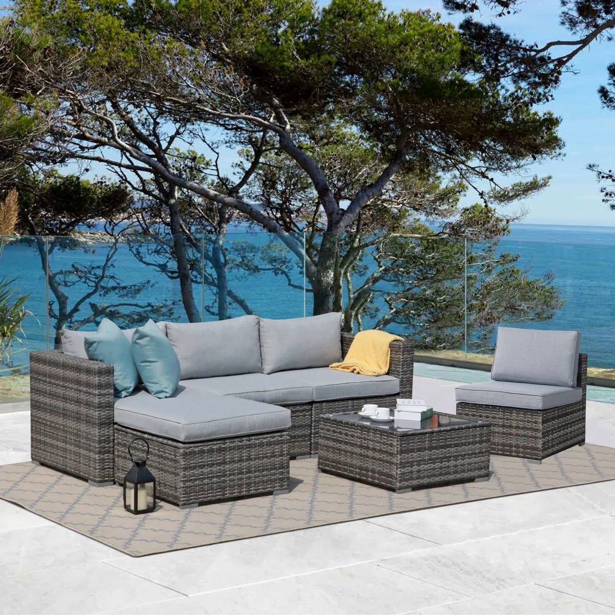 Eudira – Salon de Jardin Modulable 4 Places en Rotin avec Coussins Confort 