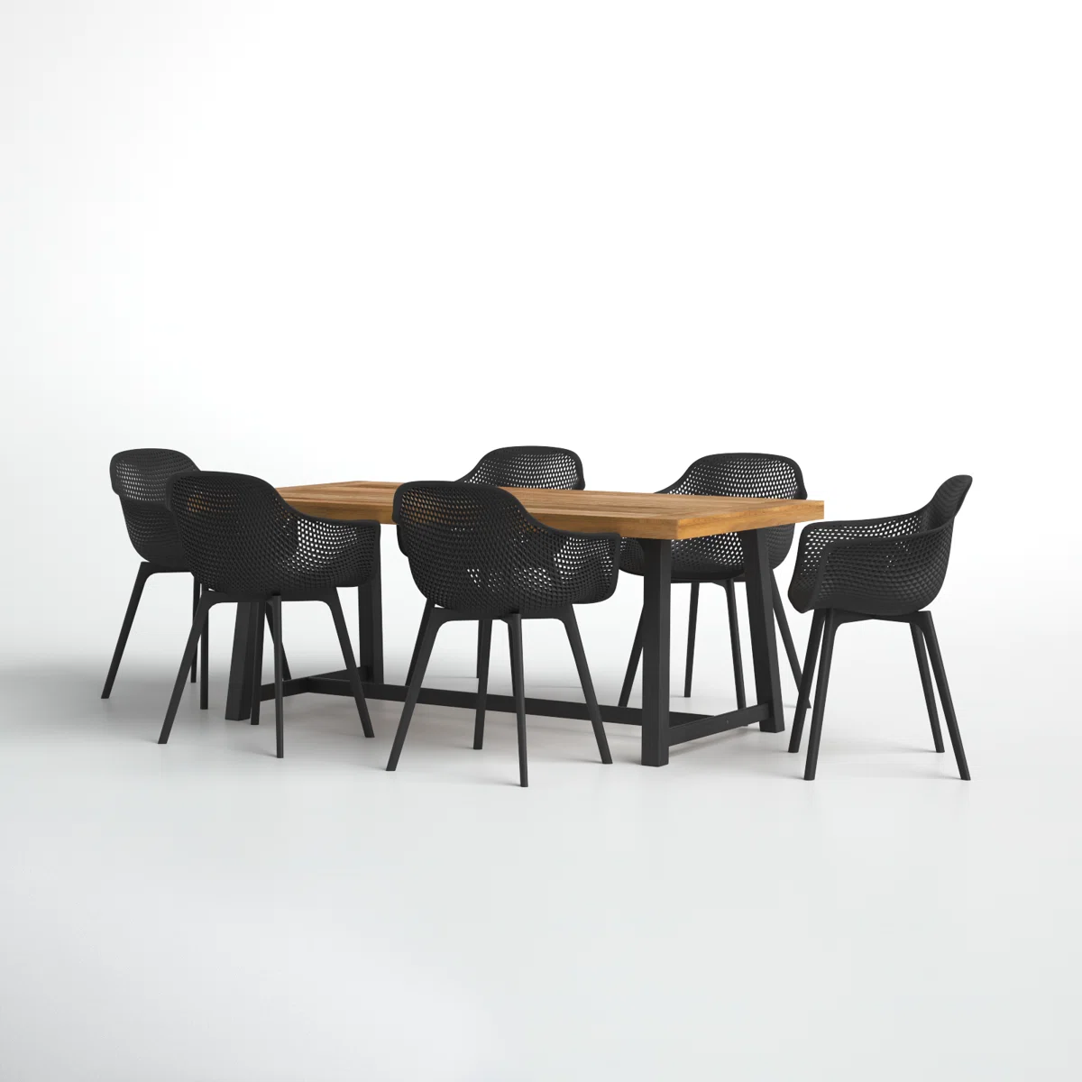  Valencia - Ensemble repas de jardin 6 places en résine noire et bois d’acacia massif