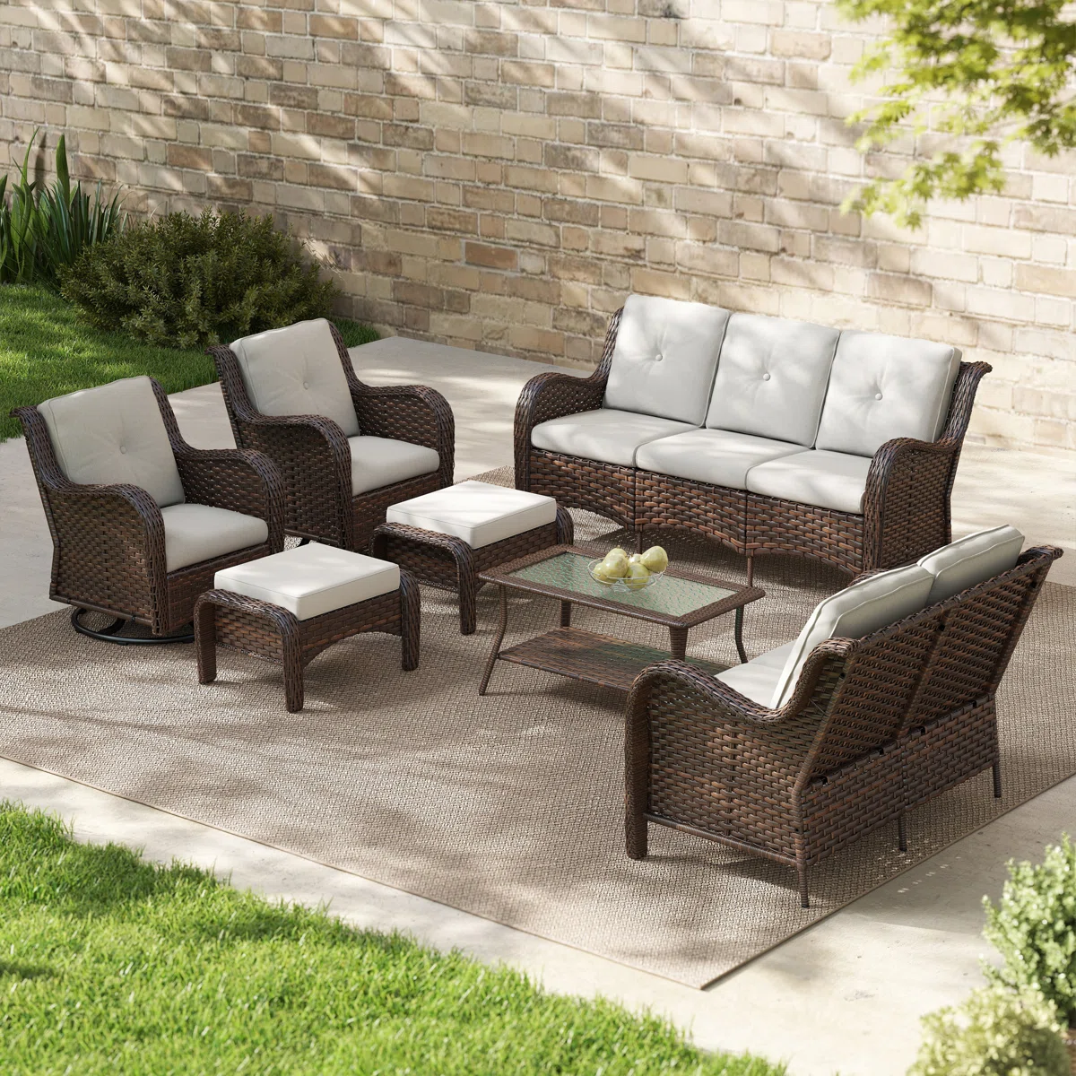 Gurena – Salon de Jardin Modulable 9 Places (7 Pièces) avec Coussins Confort Haut de Gamme pour Extérieur 