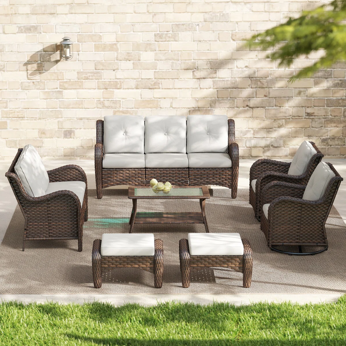 Gurena – Salon de Jardin Modulable 9 Places (7 Pièces) avec Coussins Confort Haut de Gamme pour Extérieur 