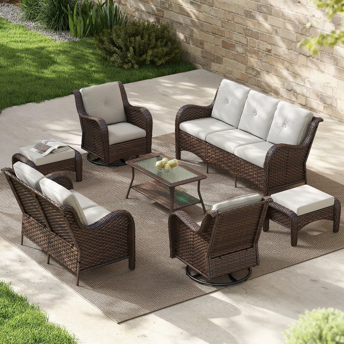 Gurena – Salon de Jardin Modulable 9 Places (7 Pièces) avec Coussins Confort Haut de Gamme pour Extérieur 