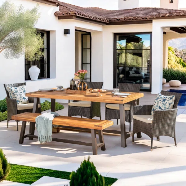 Palma - Ensemble repas de jardin 6 personnes en acacia et résine tressée