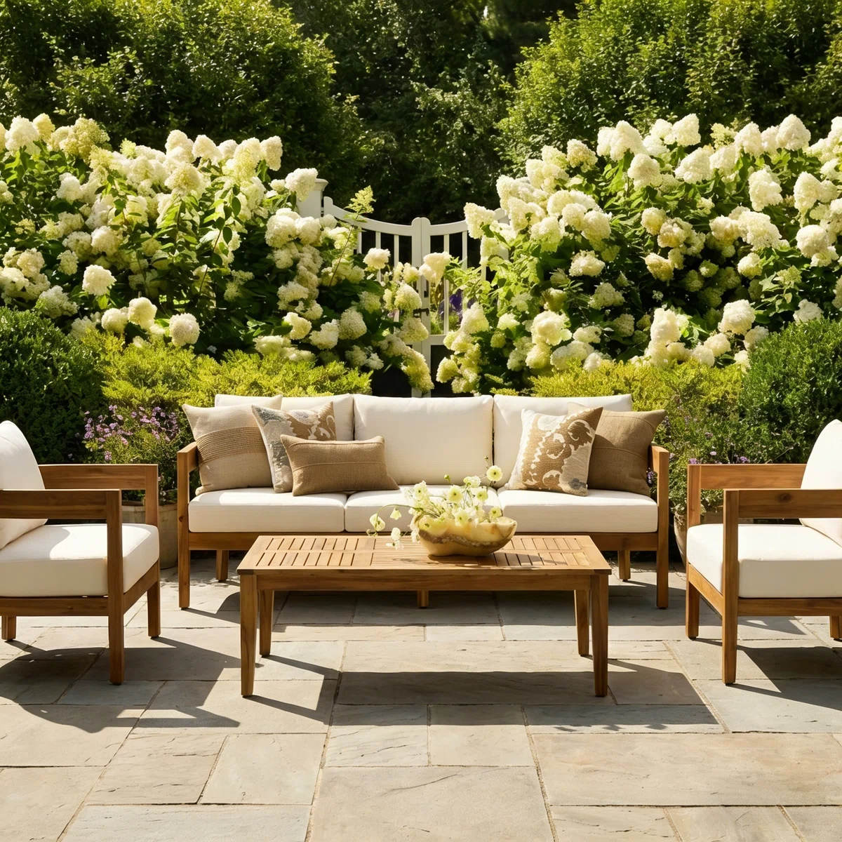Lorena – Salon de Jardin 5 Places en Bois d’Acacia Design Minimaliste 