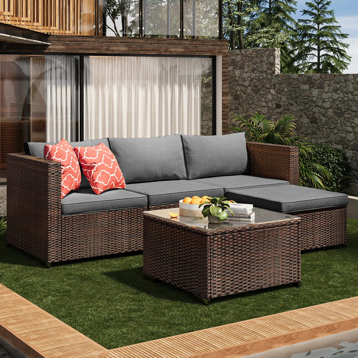 Elaro — Salon de jardin modulable 3 places en rotin