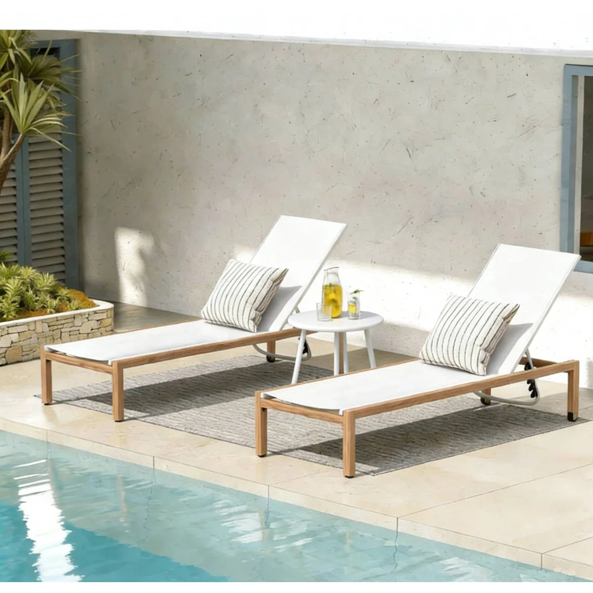 Wolbra – Ensemble Transats Extérieurs avec Table d’Appoint pour Jardin et Piscine