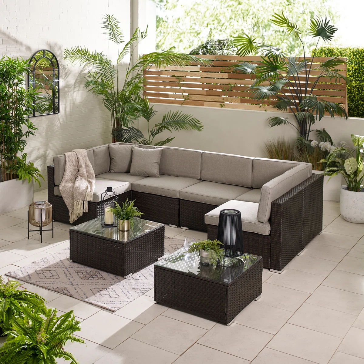Calidora – Salon de Jardin Modulable en Rotin PE avec Table pour Extérieurs Modernes (Housse Incluse)