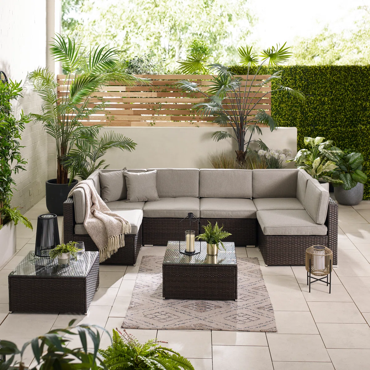 Calidora – Salon de Jardin Modulable en Rotin PE avec Table pour Extérieurs Modernes (Housse Incluse)