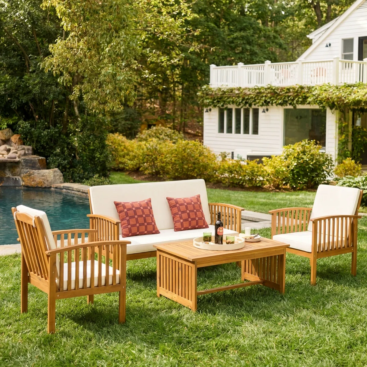 Elvara – Salon de Jardin 4 Pièces avec Coussins Confort Élégant pour Extérieur Moderne