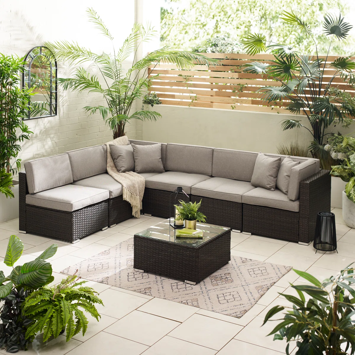 Calidora – Salon de Jardin Modulable en Rotin PE avec Table pour Extérieurs Modernes (Housse Incluse)