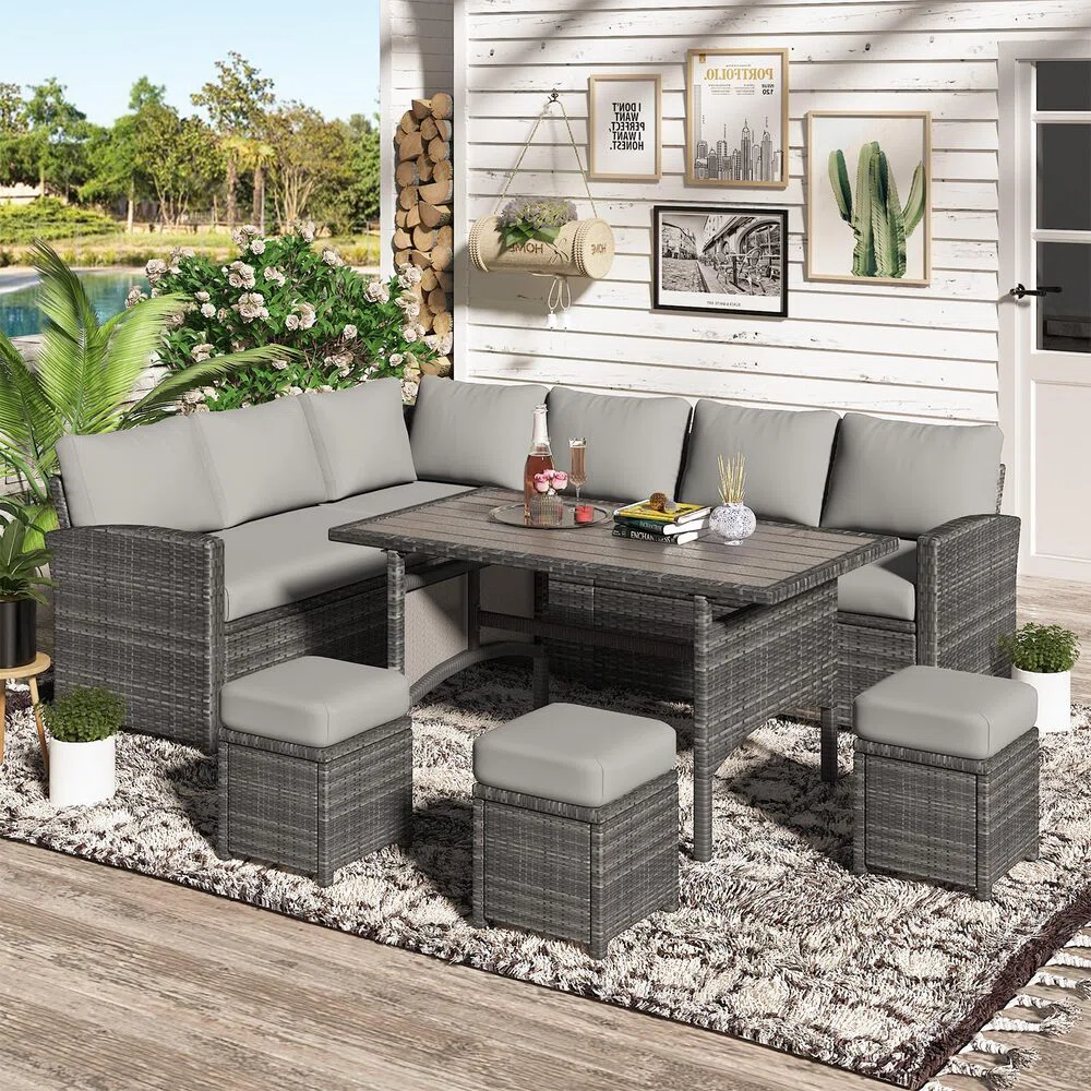 Valenwood – Salon de Jardin en Rotin 7 Pièces avec Coussins Confort Premium 