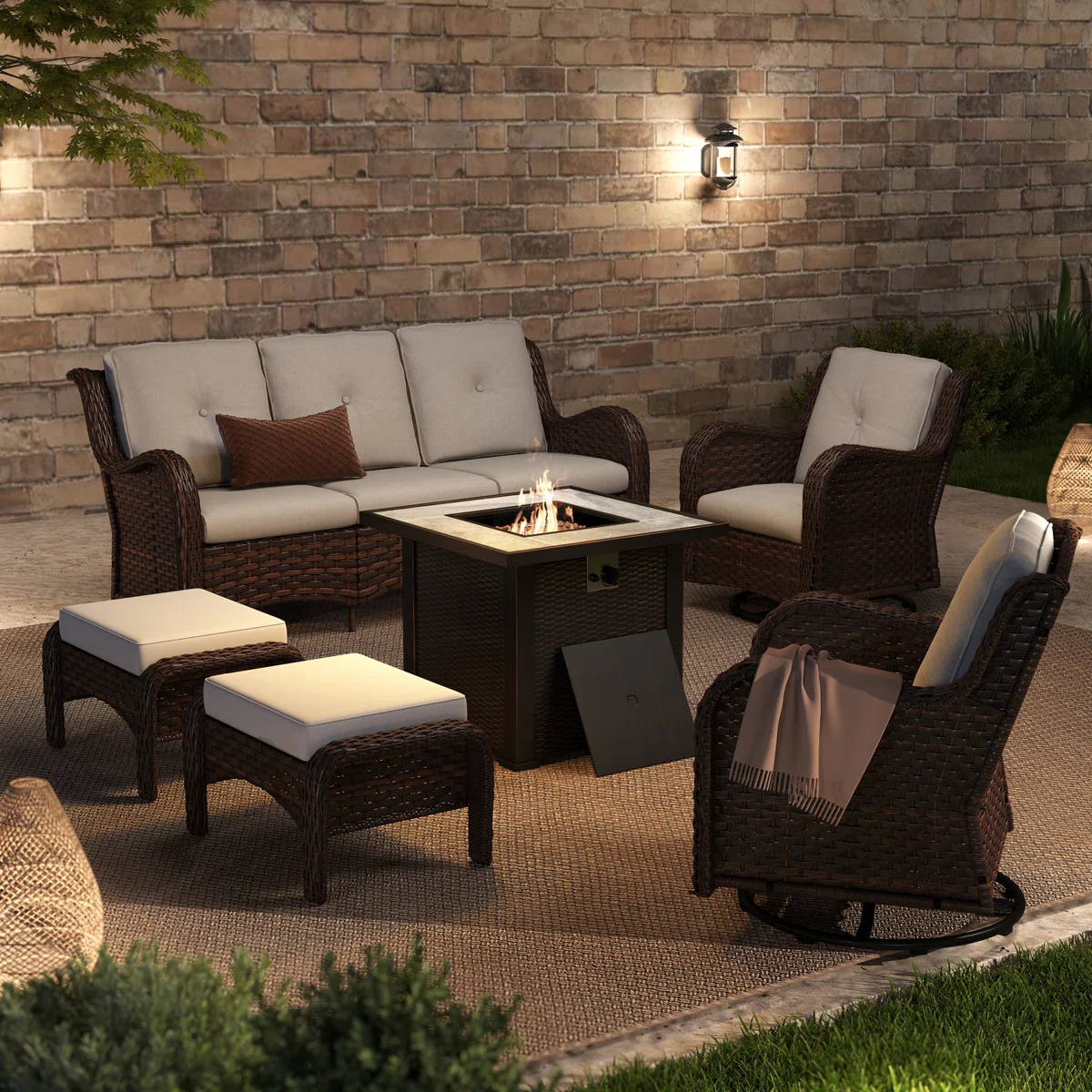 Valthera – Salon de jardin 7 places avec brasero