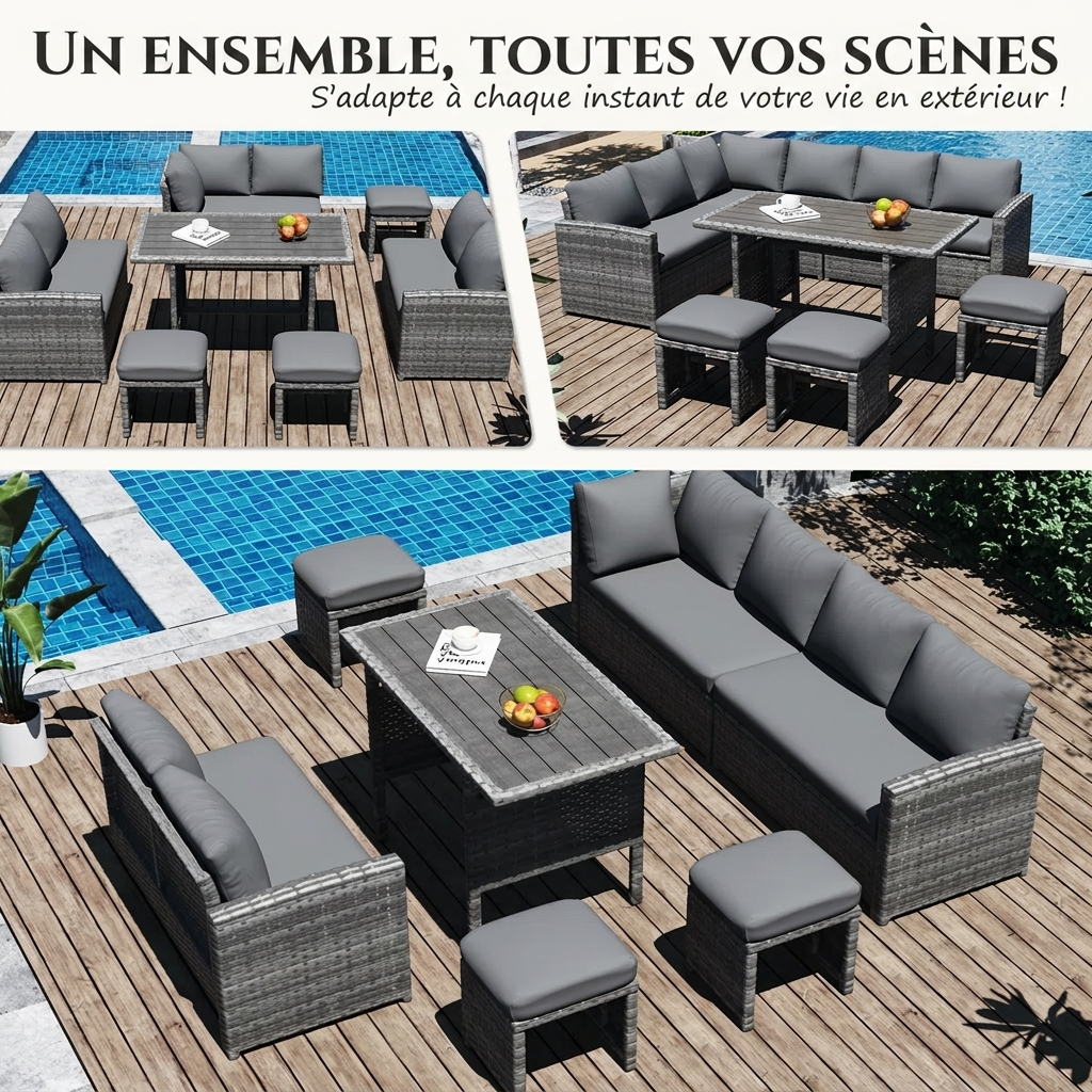 Valenwood — Salon de jardin 7 pièces en rotin
