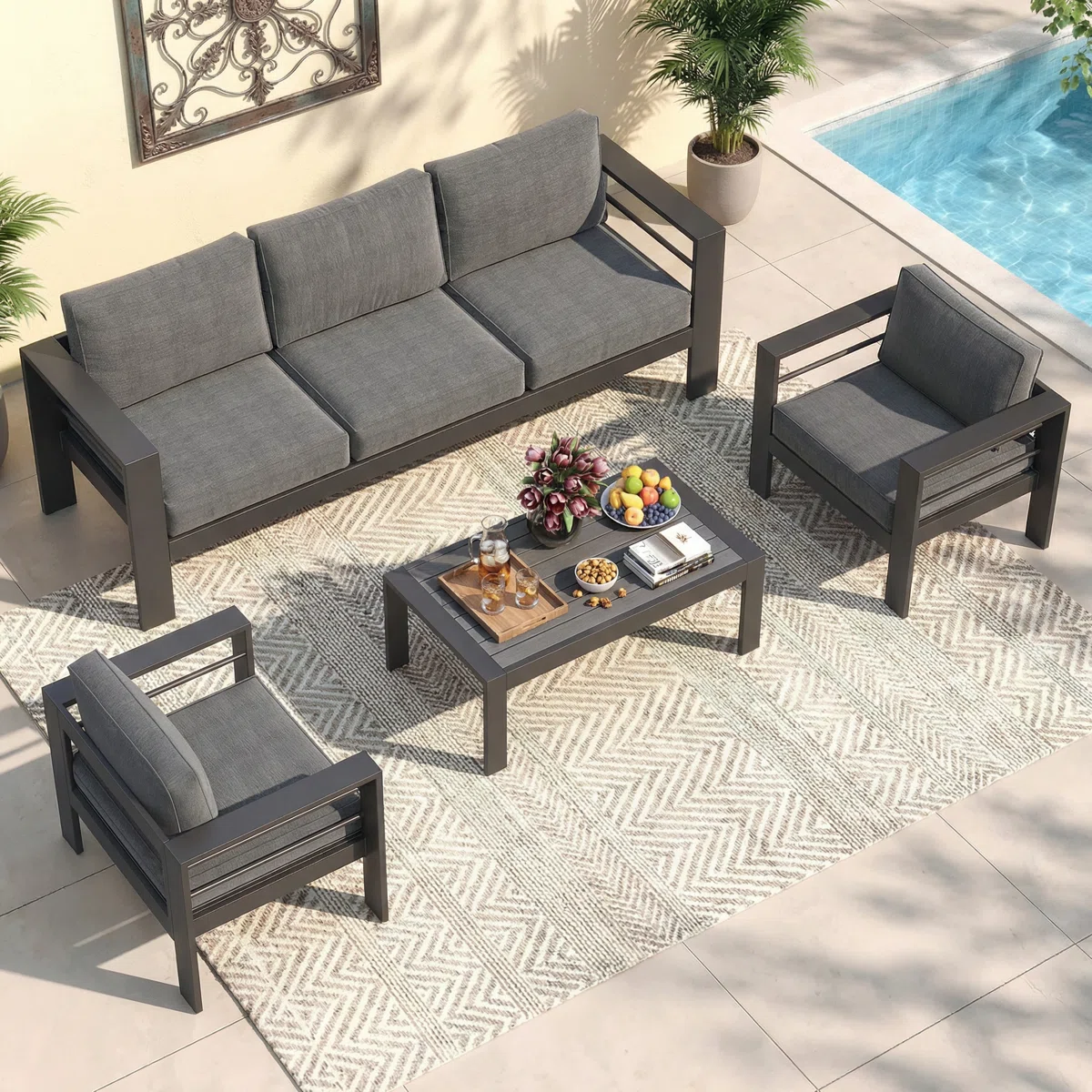Branthea – Salon de Jardin 5 Places en Aluminium Premium avec Coussins Confort Haut de Gamme 
