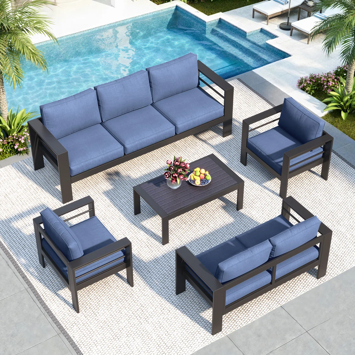 Branthea – Salon de Jardin 5 Places en Aluminium Premium avec Coussins Confort Haut de Gamme 