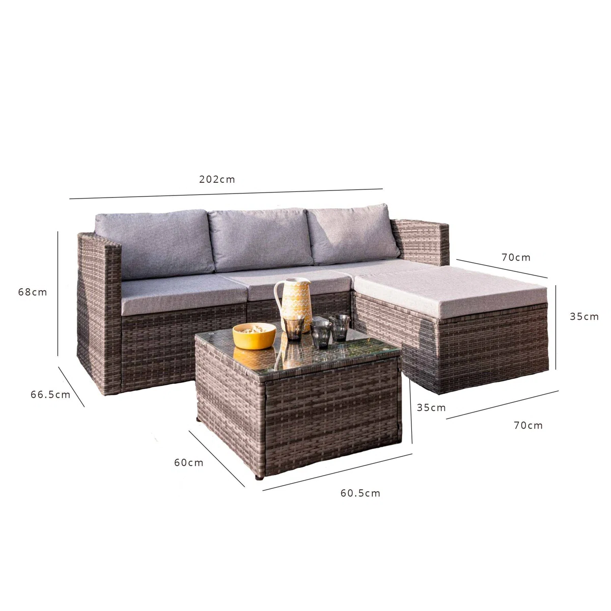 Luviana – Salon de Jardin 4 Places en Rotin Résistant Toutes Saisons avec Coussins Confort Premium