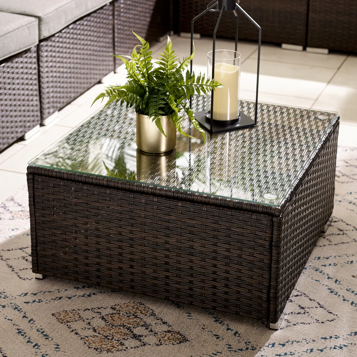 Calidora – Salon de Jardin Modulable en Rotin PE avec Table pour Extérieurs Modernes (Housse Incluse)