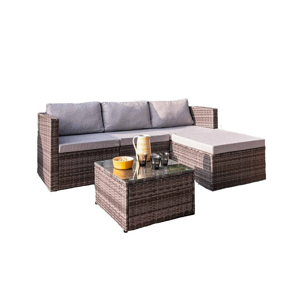 Luviana – Salon de Jardin 4 Places en Rotin Résistant Toutes Saisons avec Coussins Confort Premium