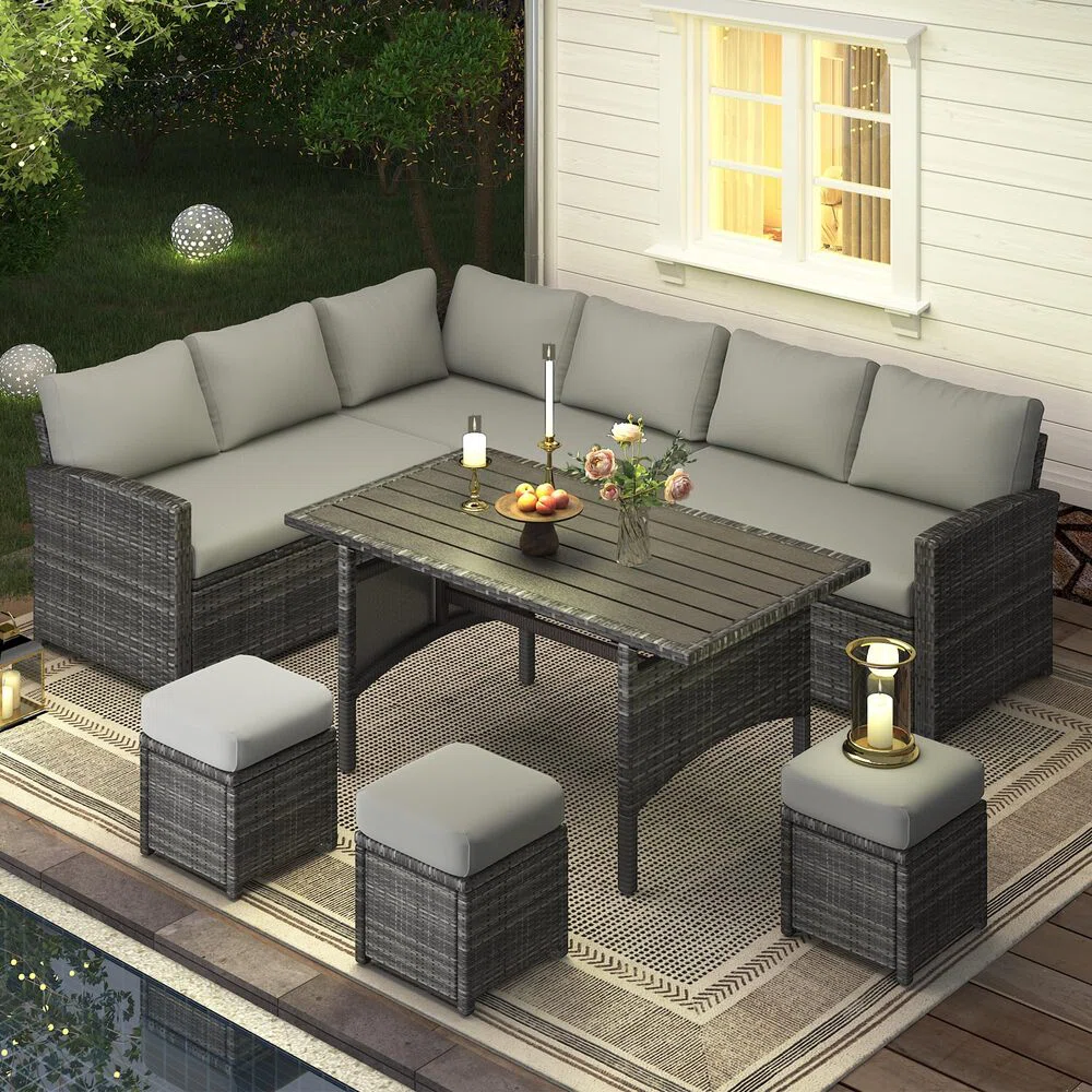 Valenwood – Salon de Jardin en Rotin 7 Pièces avec Coussins Confort Premium 