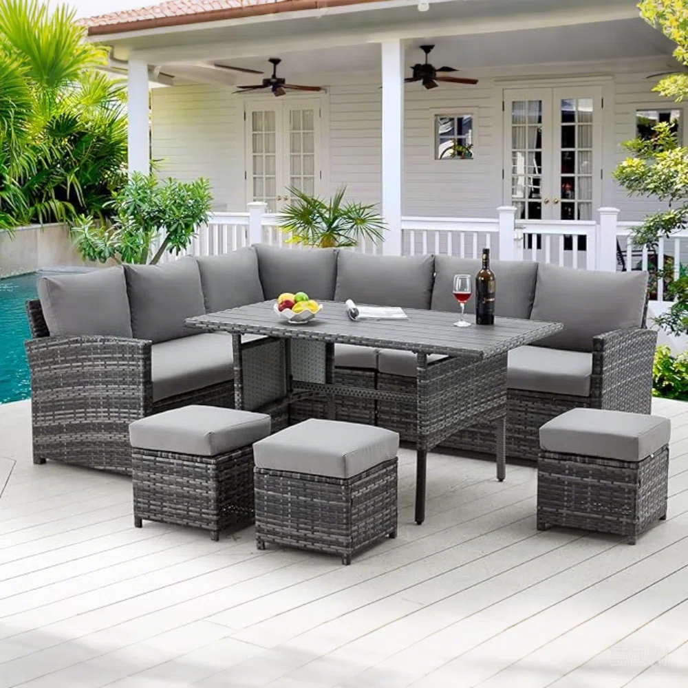 Valenwood – Salon de Jardin en Rotin 7 Pièces avec Coussins Confort Premium 