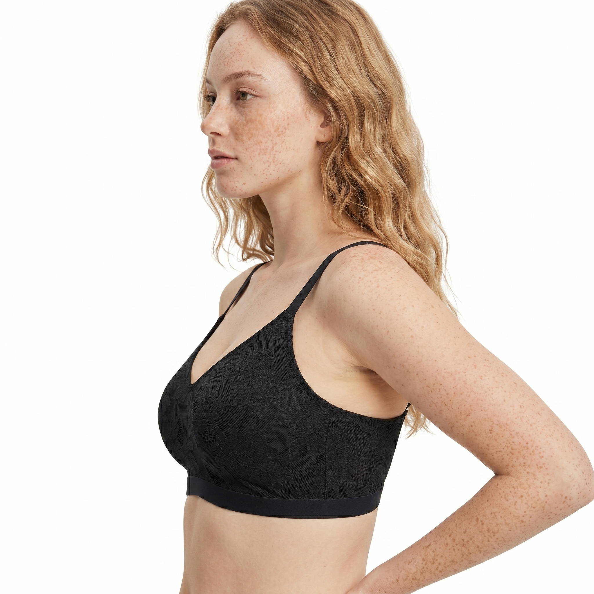 [HOPWIN LENGERIE] Plunge Lace Bonded Wirefree Bra | Seamless Evening Elegance