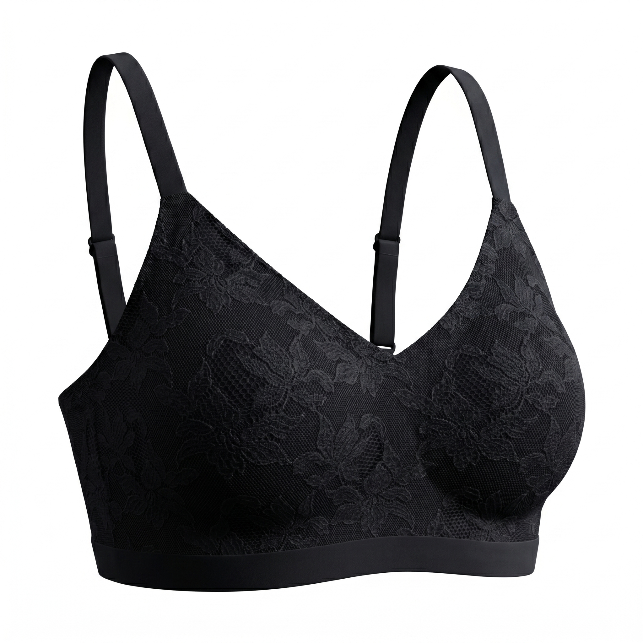 [HOPWIN LENGERIE] Plunge Lace Bonded Wirefree Bra | Seamless Evening Elegance