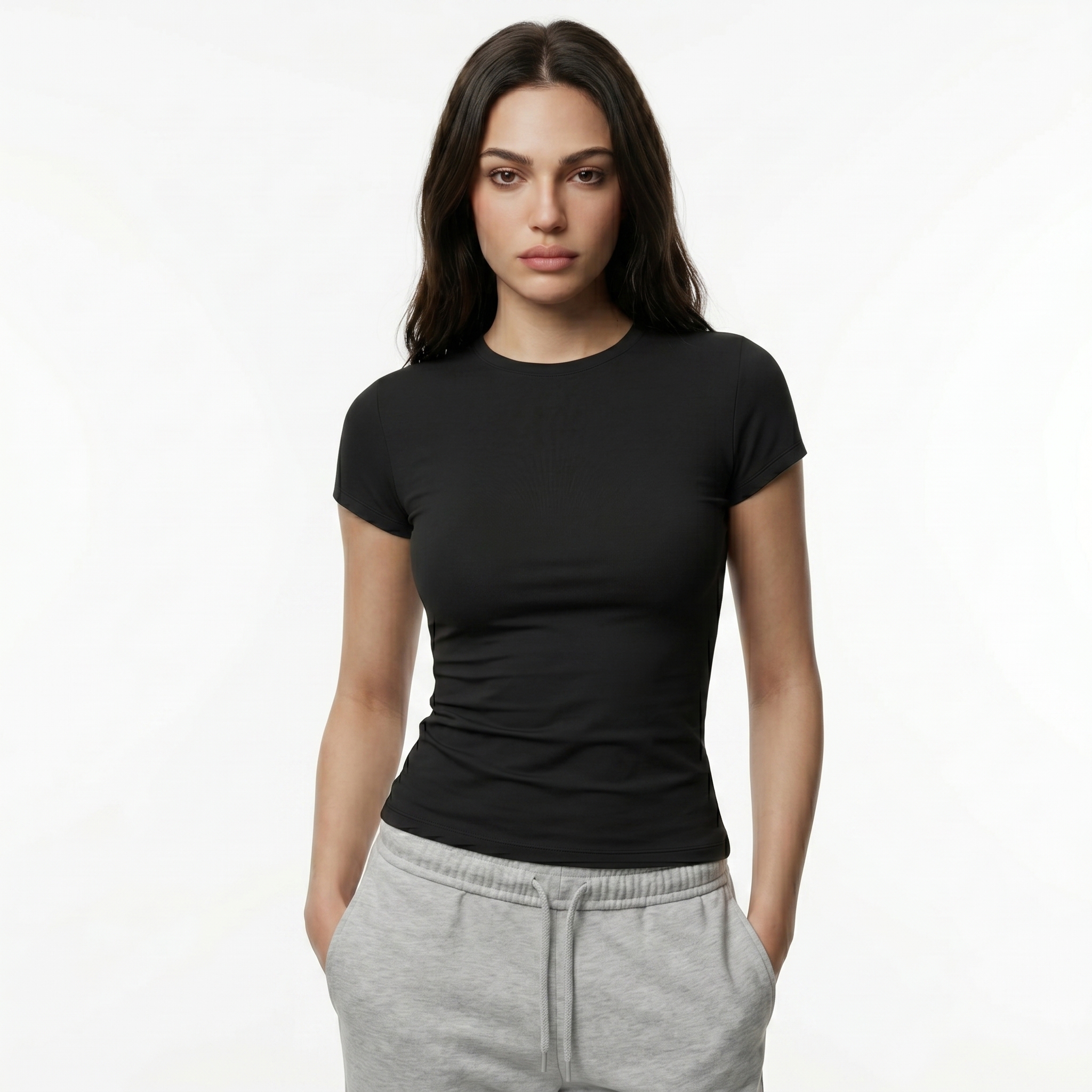 [HOPWIN LINGERIE] Built-In Bra U-Neck Active Tee | Light Sculpt Hybrid-Stitch