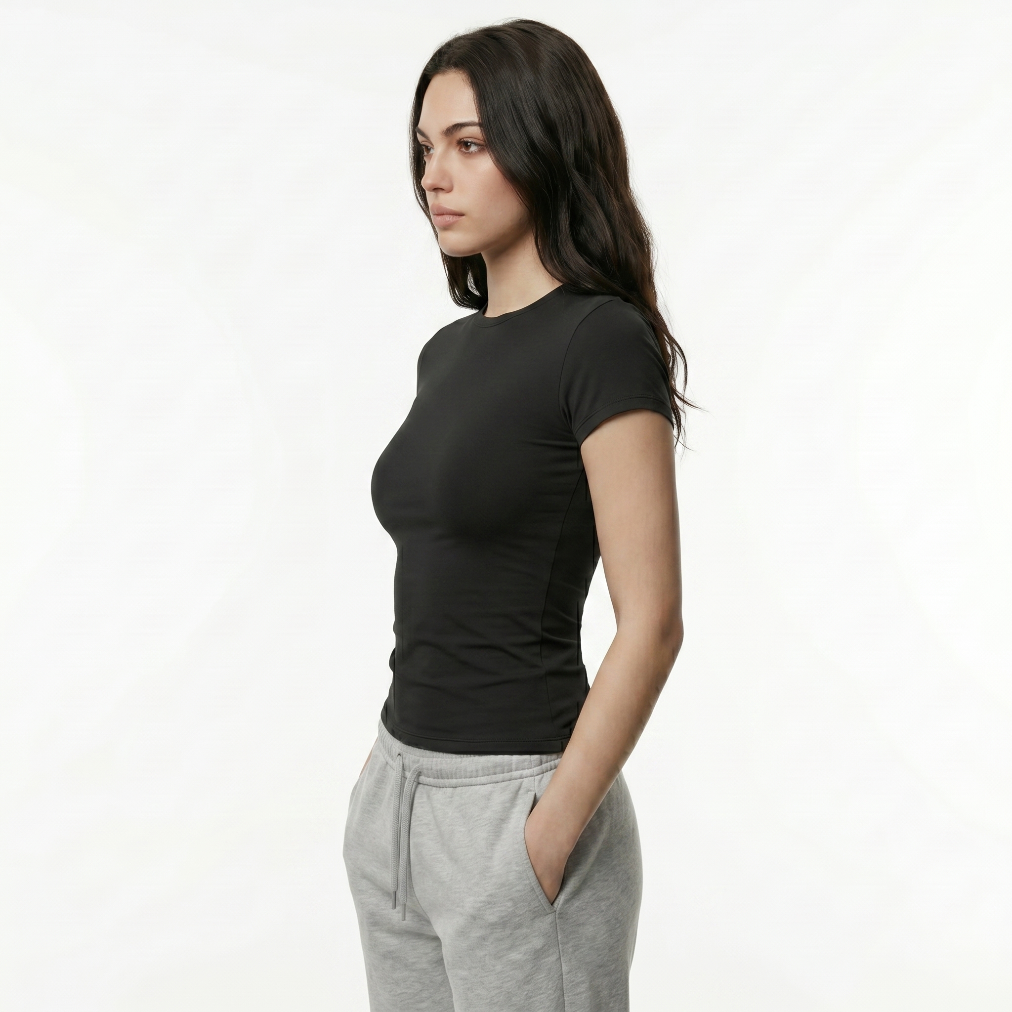 [HOPWIN LINGERIE] Built-In Bra U-Neck Active Tee | Light Sculpt Hybrid-Stitch