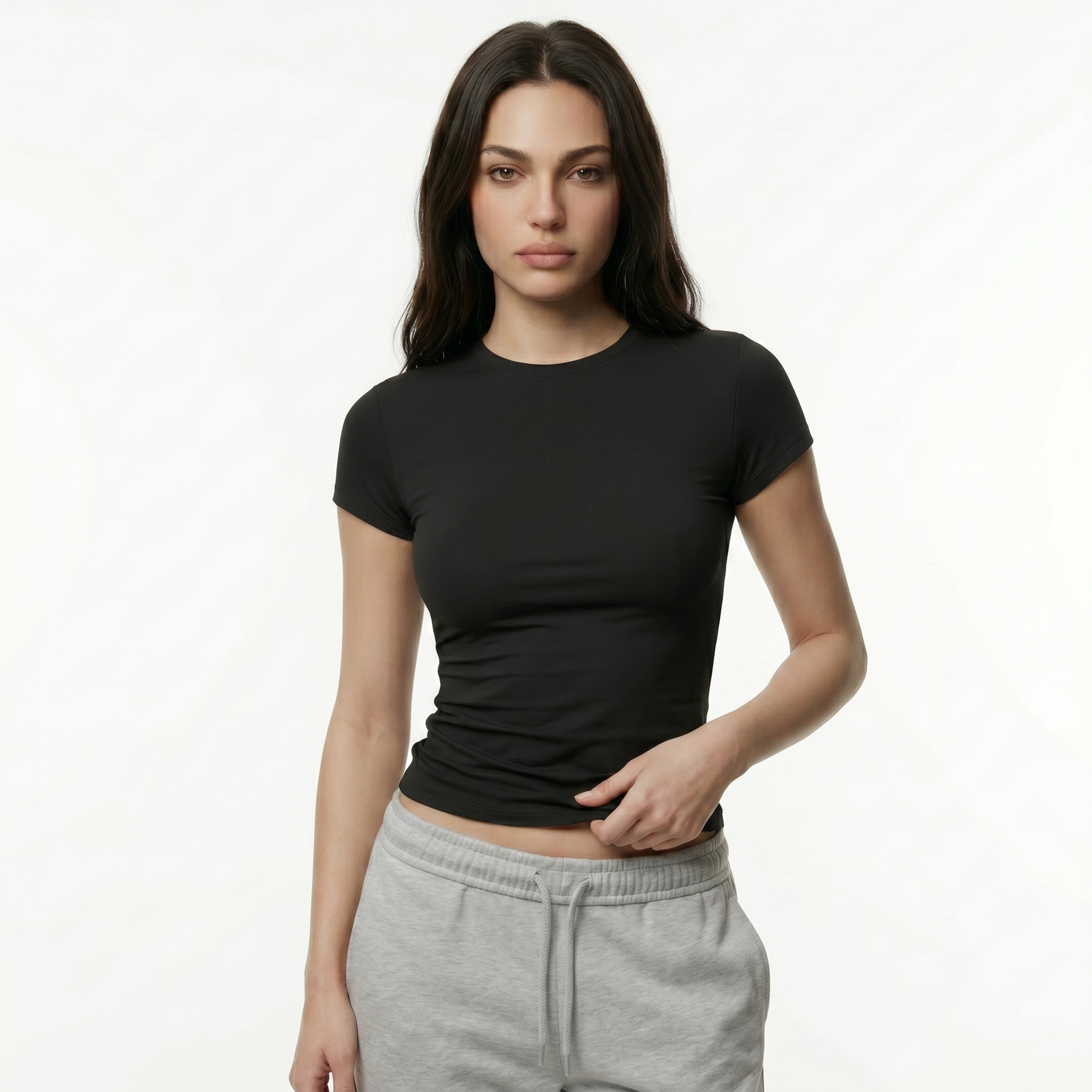 [HOPWIN LINGERIE] Built-In Bra U-Neck Active Tee | Light Sculpt Hybrid-Stitch