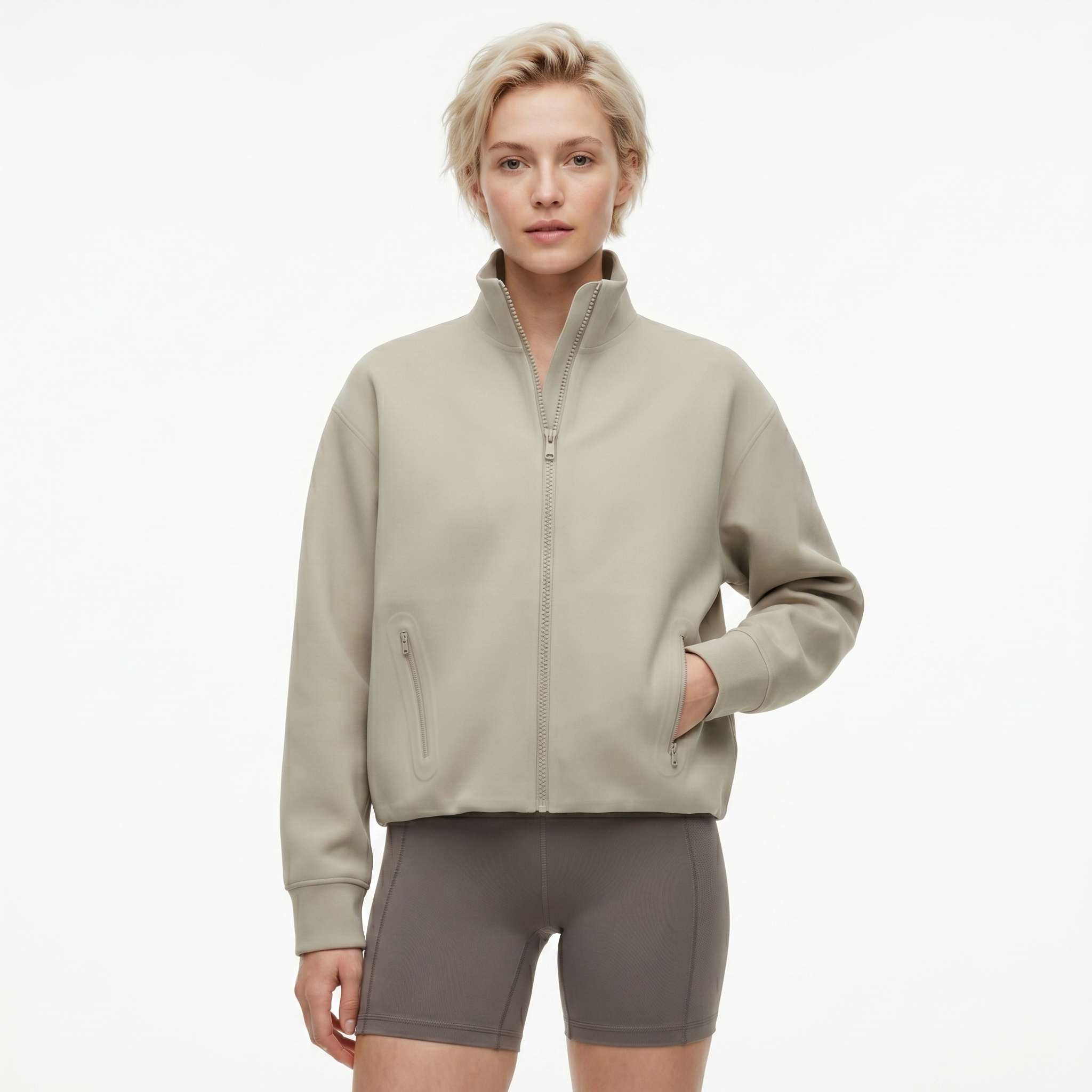 [HOPWIN LENGERIE] Hybrid-Stitch Contour Active Jacket | Studio-to-Street Sleek Fit