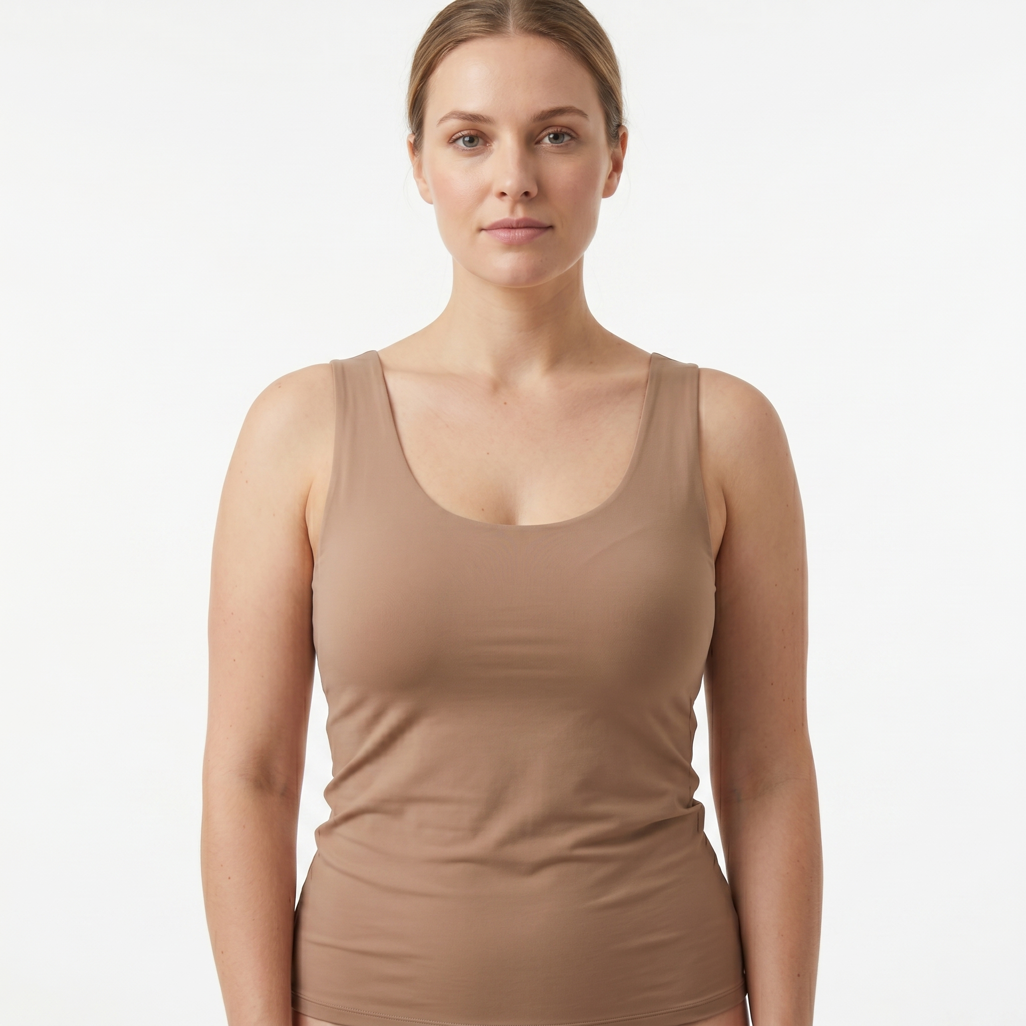 [HOPWIN LINGERIE] Cloud-Touch Modal U-Neck Long Cami | Built-In Fixed Cup Lounge Top