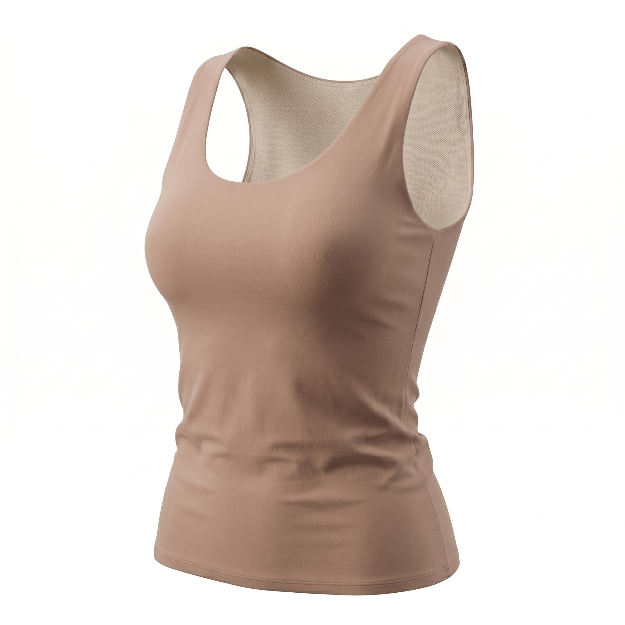 [HOPWIN LINGERIE] Cloud-Touch Modal U-Neck Long Cami | Built-In Fixed Cup Lounge Top