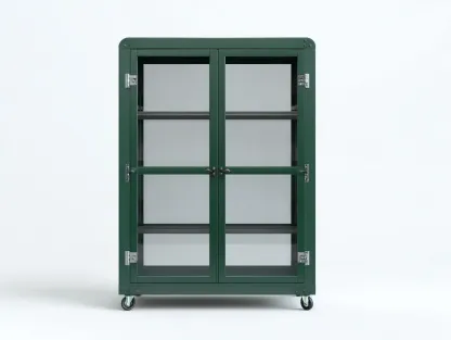 Vitrinenschrank aus Metall und Glas 82 x 38 x 178 cm - dunkelgrün/transparent - mit 2 Glastüren - für das Wohnzimmer - modern industriell-Javexlyhaven