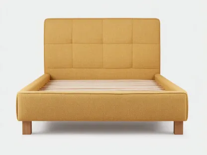 Doppelbett Polsterbett aus Boucléstoff  200 x 180 x112 cm - senfgelb - für das Schlafzimmer - modern mit gepolstertem Rasterkopfteil-Javexlyhaven